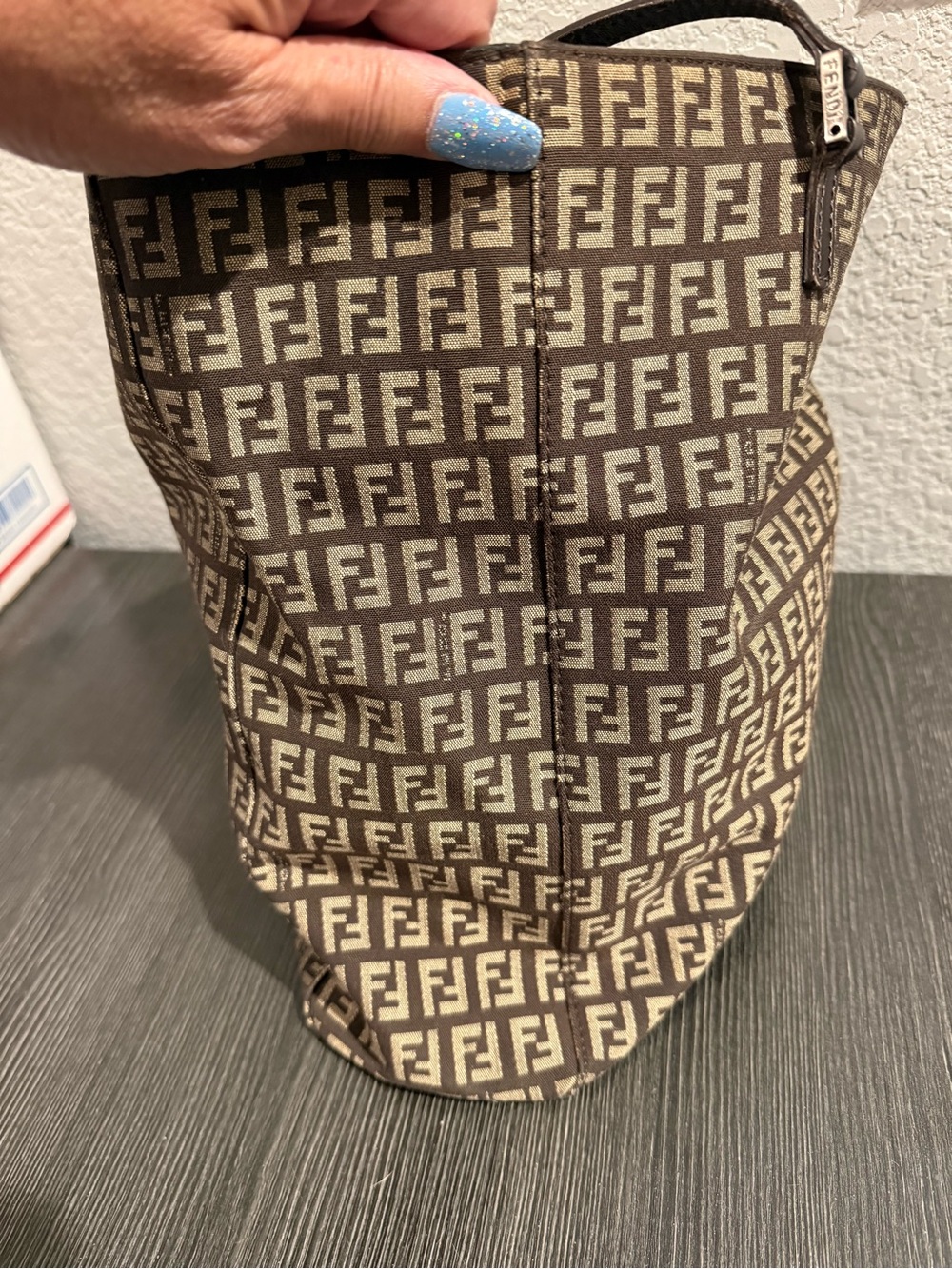 Fendi Brown Monogram Canvas and Leather Tote with Dark Brown Leather handles. - Picture 5 of 16